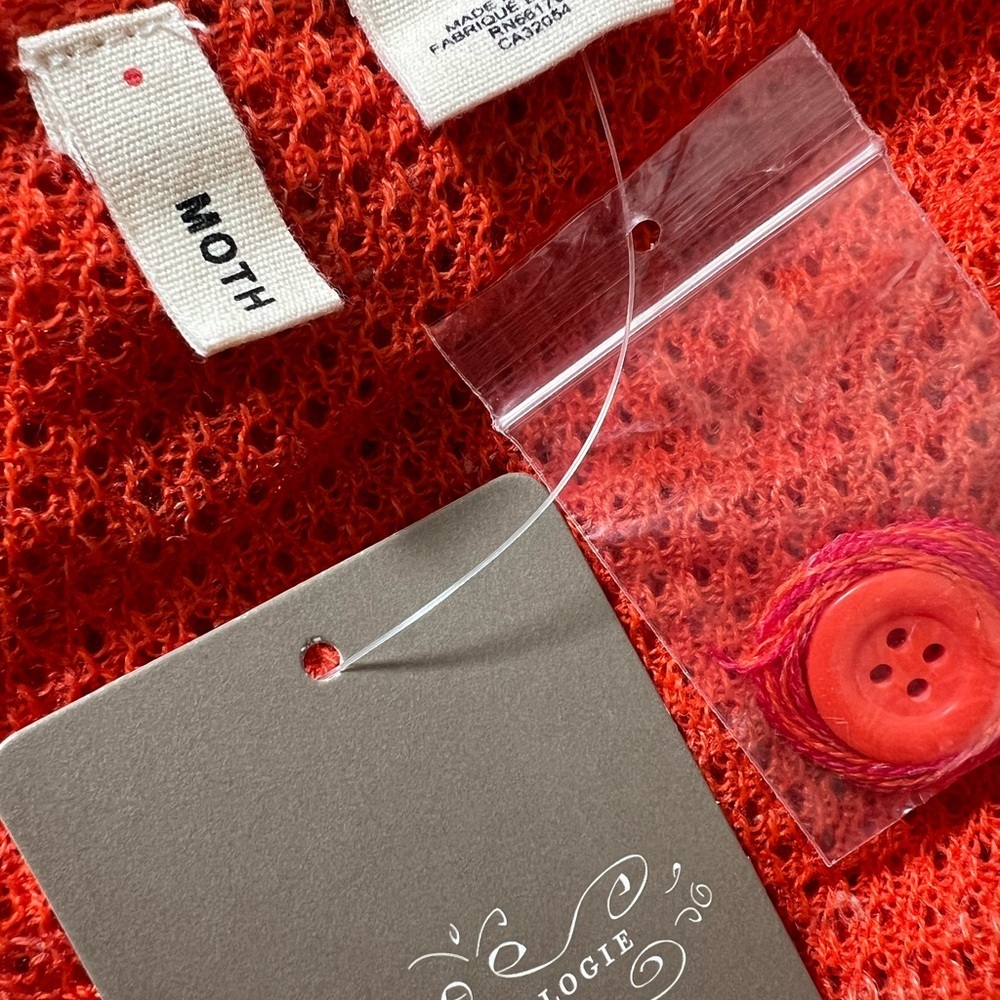 Anthropologie Moth orange and pink colorblock Pointelle Knit cardigan sweater XS - Picture 7 of 10